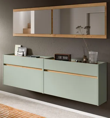 Produktbild von Garderobe Set 4-teilig "Borga" in Salbei und Artisan Eiche 220 x 192 cm