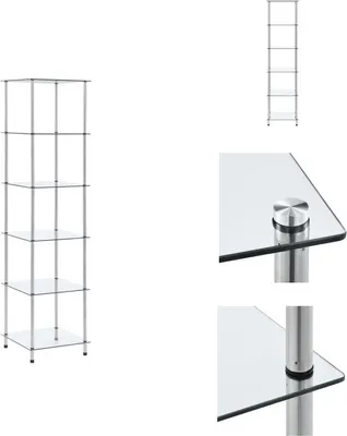 Obrázek produktu pro vidaXL Regál se 6 policemi transparentní 40x40x160 cm tvrzené sklo - Knihovny a regály