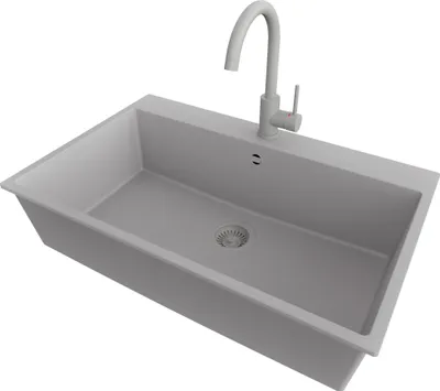 Produktbild von PRIMAGRAN Granitspüle Grau 78x50cm, Spülbecken 1 Becken + Küchenarmatur 32x20cm + Ablauf-Set, Küchenspüle ab 80er Unterschrank - Riga