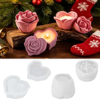 Produktbild von Silikonformen Set 4 Stück Rosen & Herz Gießformen für Kerzen & Aufbewahrungsboxen
