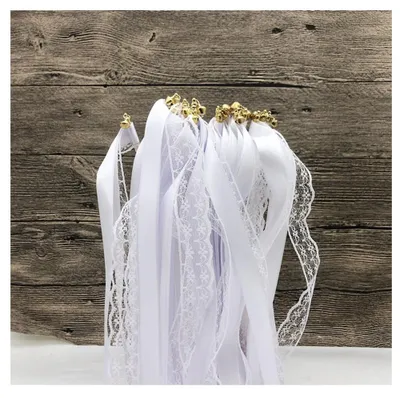 Produktbild von 50 Feenstäbe – Schleifenband für Hochzeiten – Zauberstäbe mit Glöckchen – Seidenbänder – Dekoration für Babypartys – 30 cm Holzstab – Hochzeitsaccessoires
