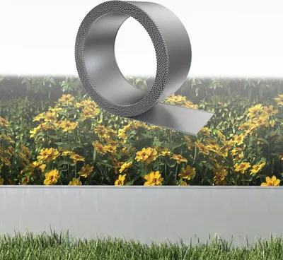 Produktbild von FIVMEN 20M Rasenkanten Metall verzinkt, 15cm hoch – Flexible Beeteinfassung, Mähkante oder Baumring, mit Zahnung & Falz, Ideal für Gartenbegrenzungen, Langlebig und Einfach zu Montieren