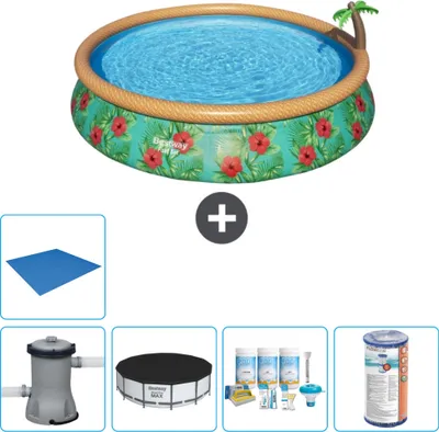 Immagine prodotto di Bestway piscina gonfiabile rotonda fast set - Paradise Print - 457 x 84 cm - inclusa copertura della pompa - pacchetto manutenzione - filtro - copertura del terreno