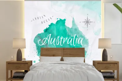 Produktbild von MuchoWow® Fototapete für Wohnzimmer oder Schlafzimmer Wandtapete Vinyl Motivtapete Weltkarte - Australien - Türkis - 240x240 cm - Schlafzimmer-Tapete
