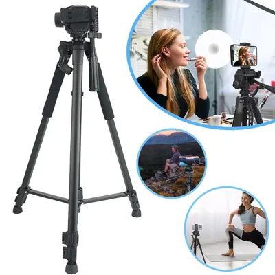 Produktbild von Handy-Stativ, Höhenverstellbar 61cm-168cm, 360-Grad-Schwenkkopf, mit Tasche, für Smartphone und Kamera