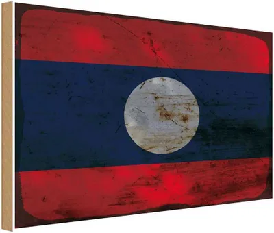 Produktbild von vianmo Holzschild 12x18 cm Laos Rost Flagge Fahne Wappen