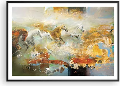 Produktbild von Gerahmtes Poster - Schwarzer Rahmen - Pferde Galopp Modern - 100x70 cm - Wand Bild - Wanddeko - Wandbilder - Kunstposter - Wandposter - Bilderrahmen - Bilder - Kunstdruck - P2BAA100x70-4506