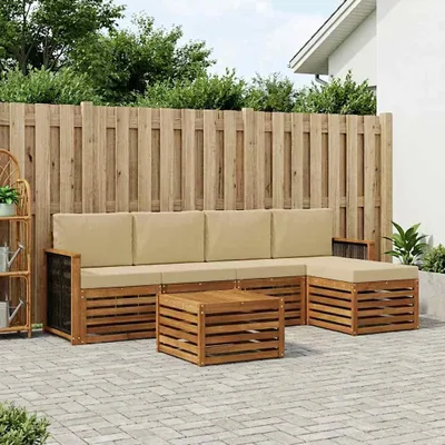 Produktbild von Möbel Outdoor-Sofagarnitur mit Kissen 6 pcs Natur und BeigeGartensofas - Gartensofas c1720