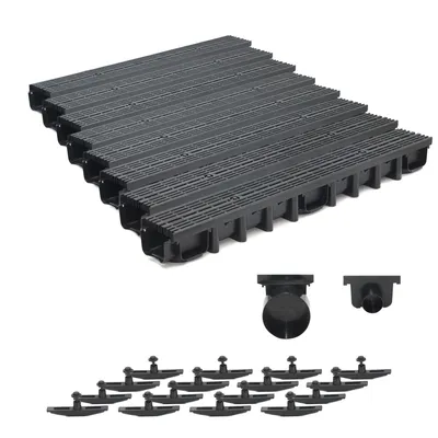 Produktbild von SPEEDPLANT Entwässerungsrinne A15 mit Kunststoffrost Schwarz Line – 8 m Bodenrinne, 1,5 t Belastbarkeit, Tiefe 98 mm, inkl. Zubehör