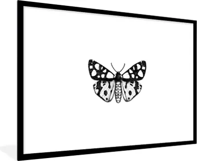 Produktbild von MuchoWow® Gerahmtes Poster Schmetterling - Vintage - Schwarz und weiß 90x60 cm - Poster mit Schwarzem Bilderrahmen Wandposter Rahmen Foto Bilder - Wanddekoration - Fotos