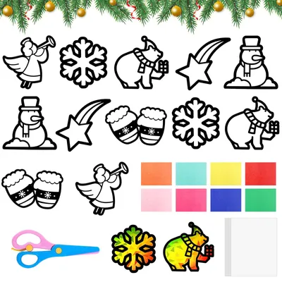 Fensterbilder Weihnachten Bastelset, 12-teilig, bunt, Winterdeko, DIY