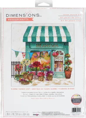 Imagen del producto de Dimensiones del kit de bordado "Blooms Blumenladen" (Florería Blooms), con esquema de puntos, 30,4 x 30,4 cm