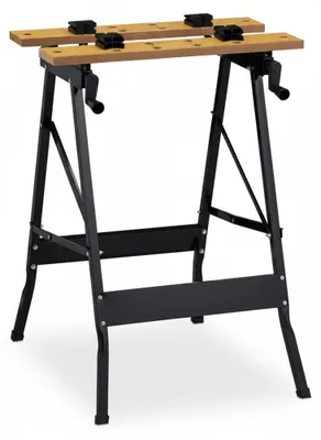 Image de Établi pliable Relaxdays, jusqu'à 100 kg, plateau réglable, 4 mâchoires de serrage, dimensions H x L x P : 75,5 x 56 x 62 cm, naturel/noir