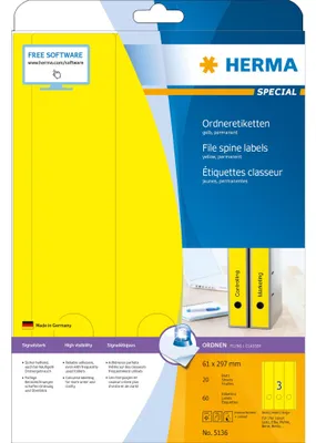 Immagine prodotto di Etichette angolari per cartelle HERMA SPECIAL, 61 x 297 mm, giallo
