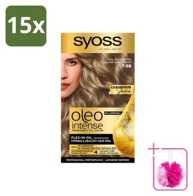Obrázok produktu pre 15 ks SYOSS Oleo Intense 7-58 Chladivý béžový blond odtieň – trvalá farba bez amoniaku – výhodný balík – 15 kusov