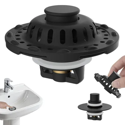 Immagine prodotto di Tappo per lavabo 3-in-1 con cestello filtrante, colore nero opaco | Tappo per scarico da 30-60 mm, sifone a scomparsa con cestello filtrante