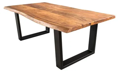 Productafbeelding van Salontafel ARKAYA 120 cm van massief acaciahout met U-vormige zwarte metalen poten