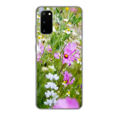 Produktbild von MuchoWow® Handyhülle Schutzhülle Hülle für Samsung Galaxy S20 Blumen - Natur - Grün - Gras - Lila - Weiß Silikon Softcase Handy Hülle - Bild