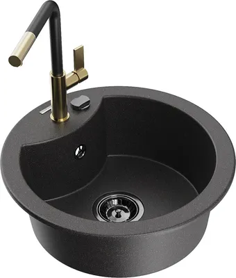 Produktbild von Mexen Diego 1-Becken-Granitspüle mit Mischbatterie Flora, Schwarz gesprenkelt - 6512-76-670401-57-B