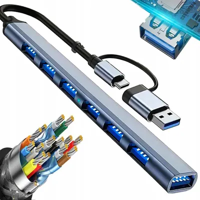 Produktbild von USB-C Hub 7-Port Slim Aluminium USB 3.0/2.0 Adapter