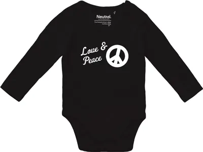 Produktbild von Huuraa Baby Body Love & Peace 80 Black  Baumwolle Fairtrade Langarmbody Geschenkidee