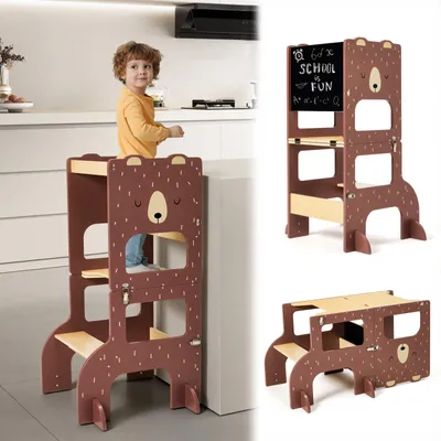 Lernturm klappbar, 3-in-1, Montessori, ab 1 Jahr, braun