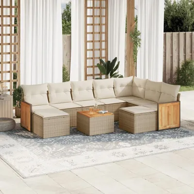 Produktbild von 10-tlg. Garten-Sofagarnitur mit Kissen Beige Poly Rattan 3228228