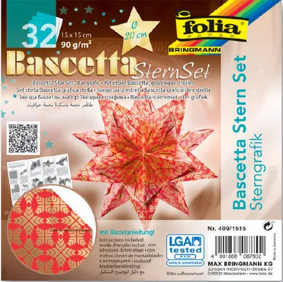 Image de folia dépliant étoile Bascetta 150 x 150 mm 32 feuilles 90 g/qm rouge imprimé