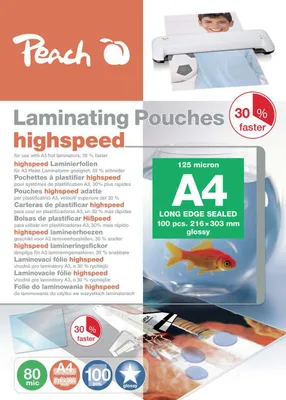 Immagine prodotto di Peach 80 Mikron - 100er-Pack - glänzend - A4 (210 x 297 mm)