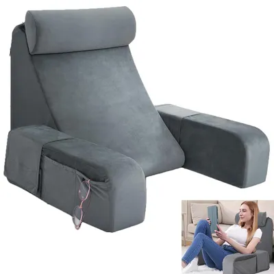 Produktbild von Lesekissen zum Sitzen im Bett für Erwachsene, 48 cm Rückenlehnenkissen zum Lesen, Fernsehen & Entspannen, Grau,14.0"×15.7"×18.9"