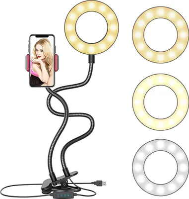 Produktbild von Lampa pierścieniowa LED 4 cale ze statywem uchwyt na telefon komórkowy telefon komórkowy selfie lampa pierścieniowa aparat 3 tryby kolorów 10 jasność Ściemnialna lampa pierścieniowa stół YouTube transmisja na żywo Retoo