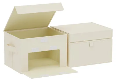 Image de Boîtes de rangement avec poignées, rangements pour vêtements, 2 boîtes en tissu avec couvercle, boîtes de rangement pliables pour le salon