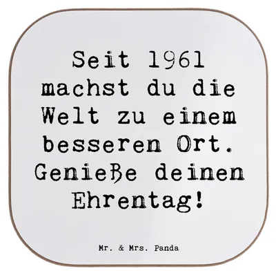 Produktbild von Mr. & Mrs. Panda Tassenuntersetzer Spruch 1961 Geburtstag Freuden - Weiß - Geschenk, seit, Jubiläum, Tischuntersetzer, Alter, positive Botschaft, Geburtstagsgeschenk