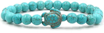 Produktbild von Perlenarmband, Meeresschildkröte, Perlen, elastisches Seil, verstellbar, Boho-Dekoration, Valentinstagsgeschenk, Damen und Herren, 8 mm, natürlicher Kunststein, Freundschaftsarmreif für Dating-A