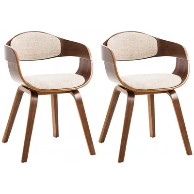 Produktbild von CLP 2er Set Stühle Kingston Stoff mit Polsterung und robustem Holzgestell walnuss/creme Gestell Farbe walnuss