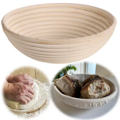Produktbild von LS-LebenStil Gärkörbchen Gärkorb Rund 25x8cm Peddigrohr Brotkorb Brotform aus Rattan mit Leineneinsatz für´s Brotbacken Sauerteig Pizzateig