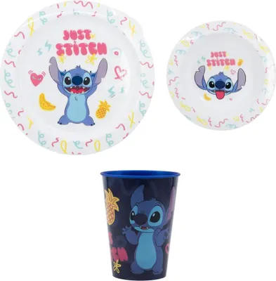 Produktbild von Disney Stitch Kinder Geschirr-Set 3 teilig Becher Teller Schüssel