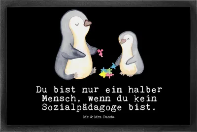 Produktbild von Mr. & Mrs. Panda Bodenvorleger Sozialpädagoge Herz 50 x 75 cm - Schwarz - Geschenk, Schmutzfangmatte, abstreifer, Schmutzmatte, Türmatte, fußmatte