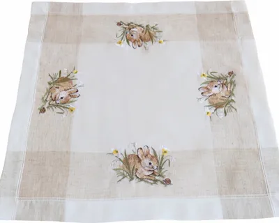 Produktbild von Tischdecke LENI Hasenstickerei für Ostern Polyester 60 x 60 cm