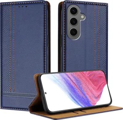 Image de Etui pour Samsung Galaxy S24 Plus étui en cuir avec fonction stand bleu