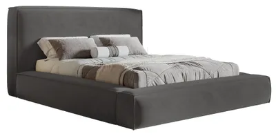 Produktbild von Polsterbett 180 x 200 cm Karano mit Dicker Schaum - Doppelbett 180x200 cm, Bettkasten, Metall-Lattenrost - Samtstoff Dunkelgrau