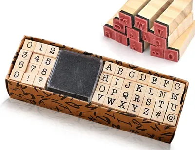 40-teiliges Buchstabenstempelset aus Holz und Gummi