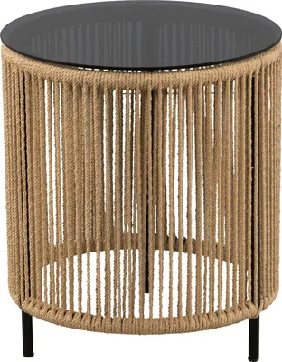 Produktbild von Beistelltisch - Ø 40 cm - Schwarz - Sicherheitsglas - Kordelbespannung - Metallgestell