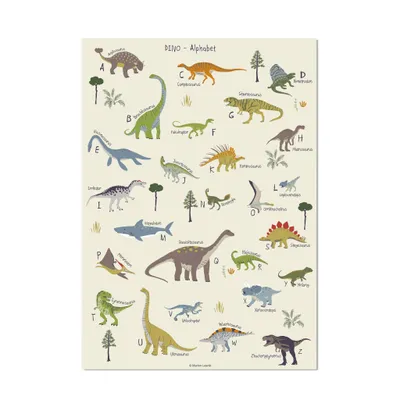 Produktbild von scriptum Poster ABC Dinosaurier Deutsch – Lernposter Kinderzimmer 50x70 cm – Alphabet Wandbild für Kinderzimmer – Premium Papier - 200g