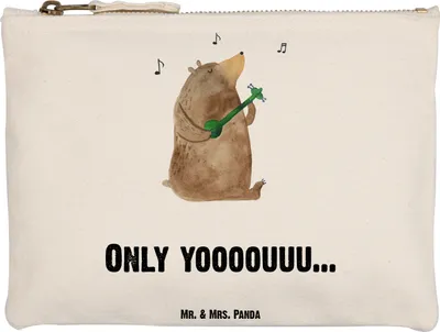 Produktbild von Mr. & Mrs. Panda Kosmetiktasche Bär Gitarre Grösse XL Große - Weiß - Geschenk, Baumwolltasche, Pouch, Stoffbeutel, Teddy, Mäppchen, Kulturtasche, Federtasche