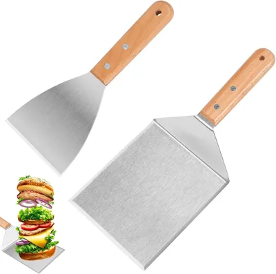 Image de Ensemble de pinces à barbecue en acier inoxydable, avec manche en bois, 2 pièces, idéal pour les barbecues, les steaks et les pizzas