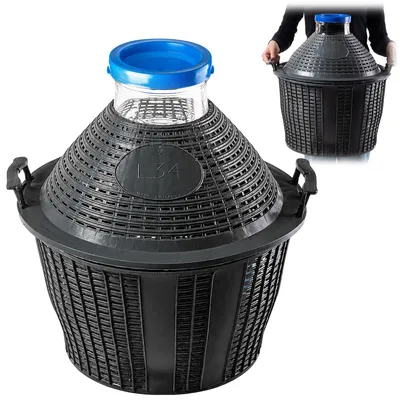 Produktbild von KADAX Glasballon mit Kunststoffkorb "Fonte", Weite Öffnung, Weinballon, Flaschen, Gärbehälter, 34L