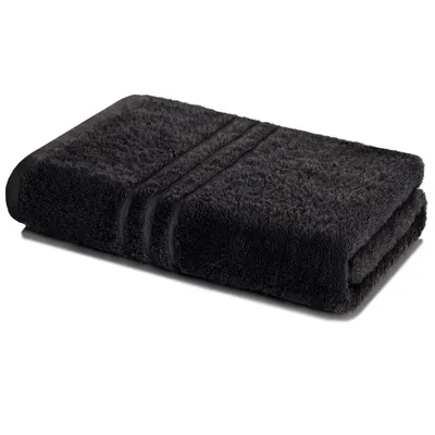 Produktbild von Lavea® Badetuch 100x150 cm aus 100% Baumwolle – Großes Duschtuch, saugstark, weich und hautfreundlich, Frottierserie Elena, waschbar - Schwarz