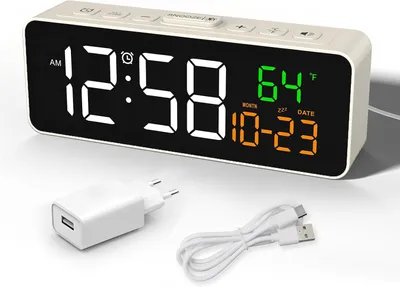 Produktbild von Digitaler Wecker weiß, klein, Temperatur und Datum, 4 Helligkeiten, 3 Lautstärken, Snooze, für Schlafzimmer