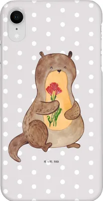 Produktbild von Mr. & Mrs. Panda Iphone XR Handyhülle Otter Blumenstrauß - Grau Pastell - Geschenk, Süß, Premium Kunststoff, Seeotter, Niedlich, See, Handy Case